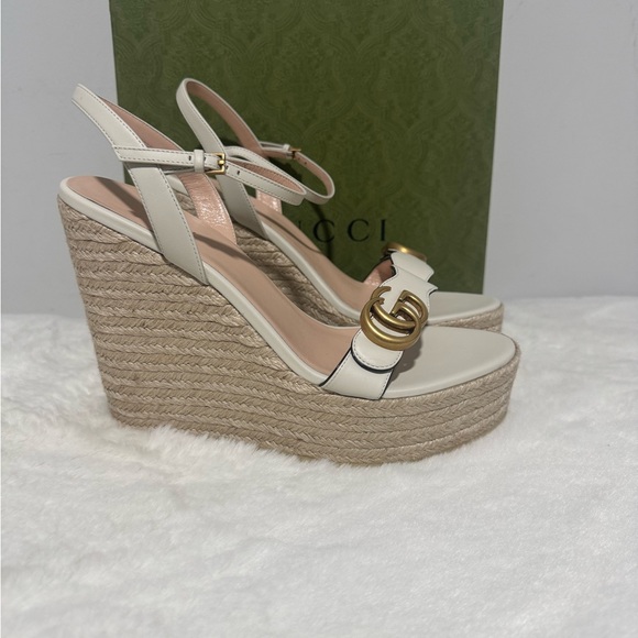 Gucci Shoes - Gucci Cream and Tan Wedge Sandals
